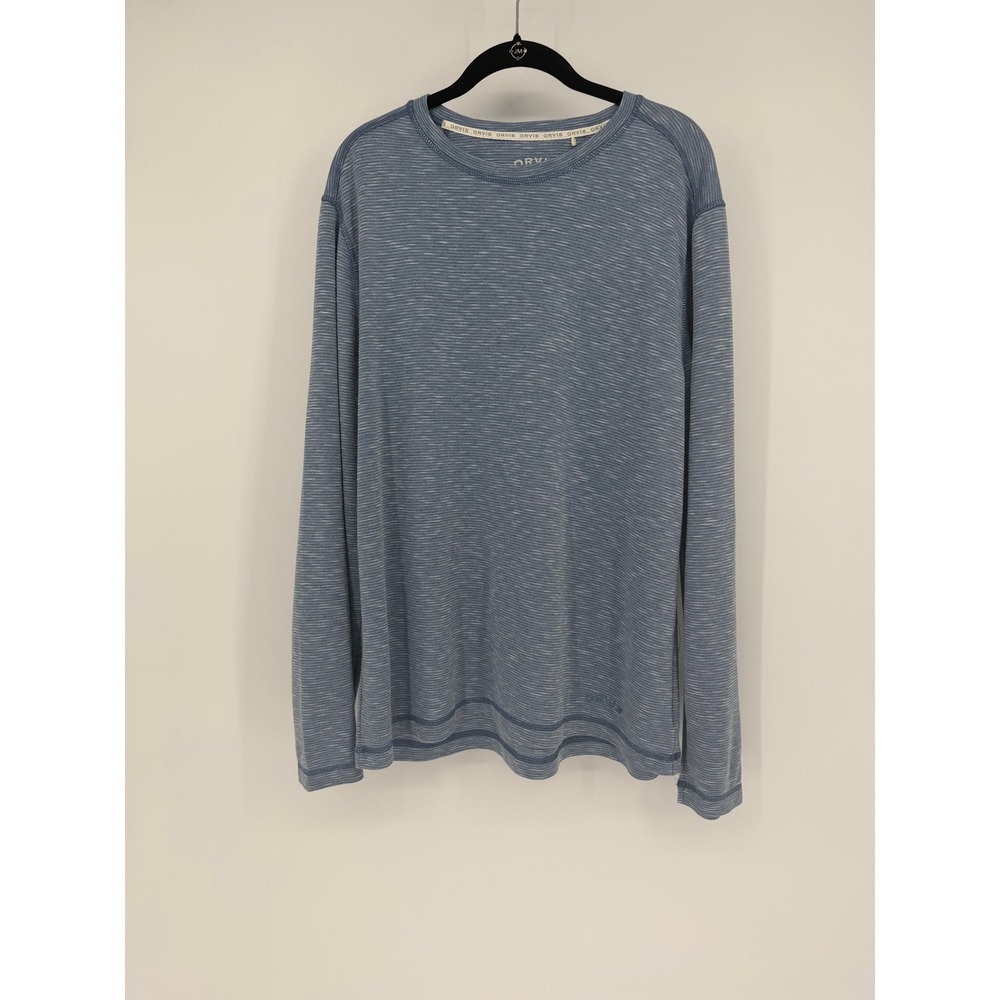 Orvis Classic Collection Mens Blue Space Dye Long Sleeve Crewneck Shirt Large